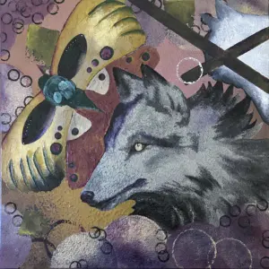Obraz 84 – Vlk, akryl na plátně, 60 × 60 cm