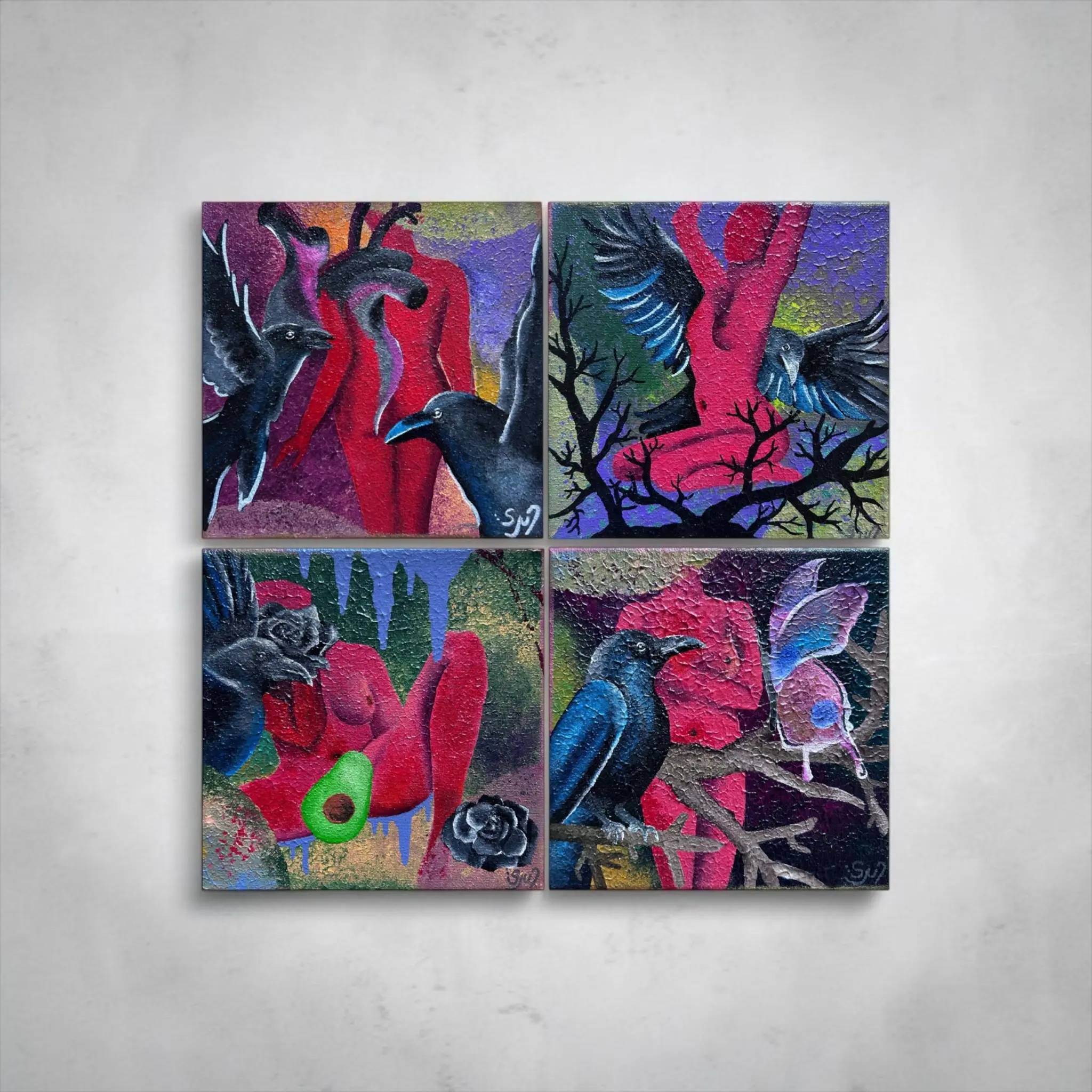 Série mini – čtyři obrazy 20 × 20 cm jako série