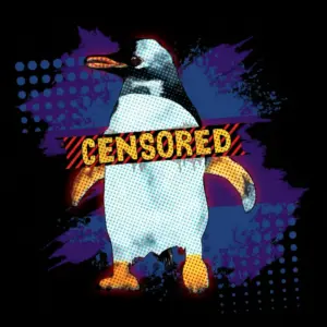 Vinylová samolepka Censored vol. 1 – tučňák s páskou Censored na tmavém pozadí